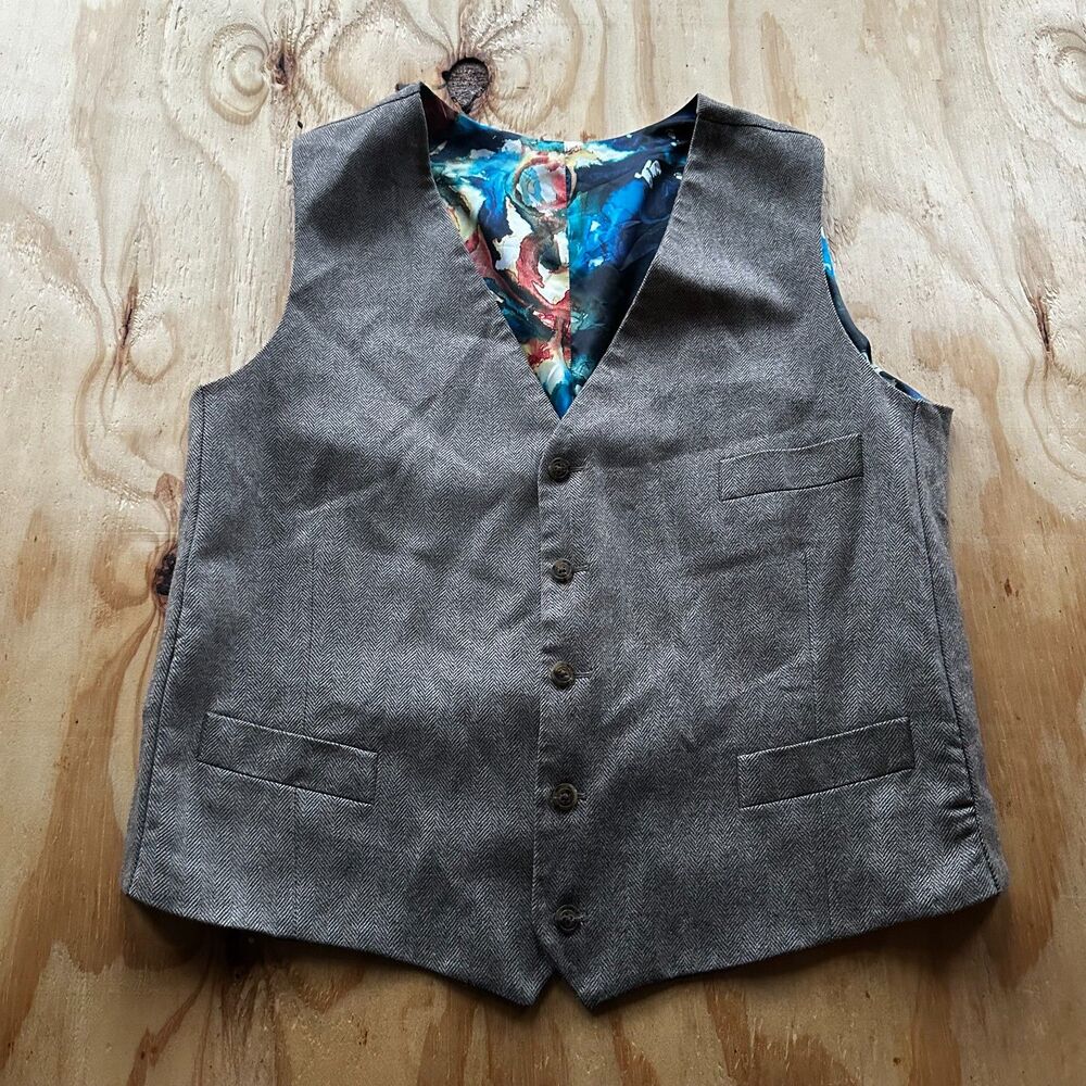 Indochino Grey 100% Wool Herringbone Vest - Medium / 40